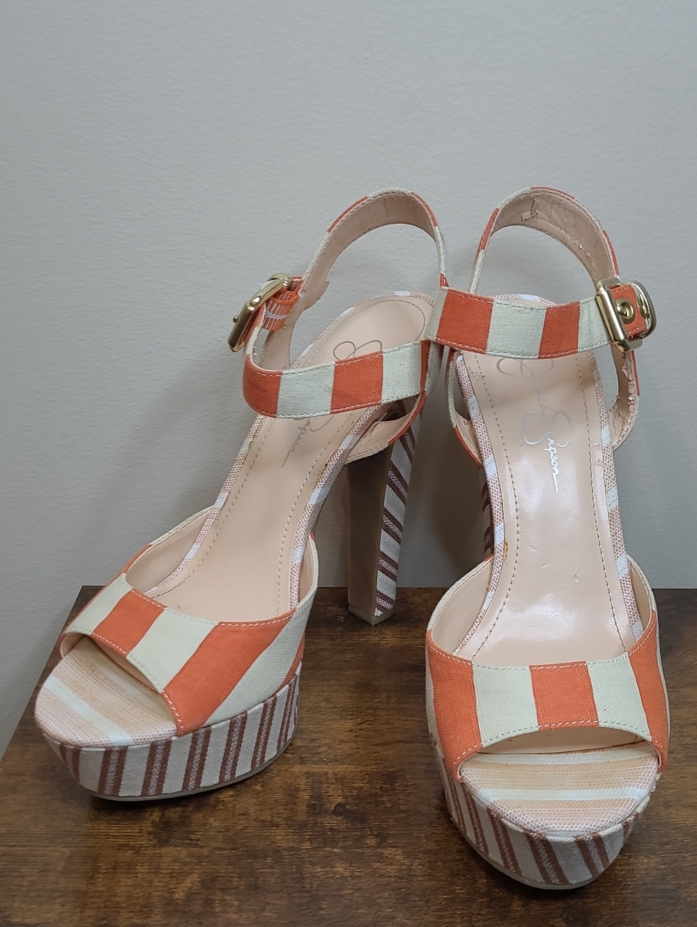 Jessica Simpson PAPAYA Orange & Cream Sundown Yacht Striped Platform Heels (9)